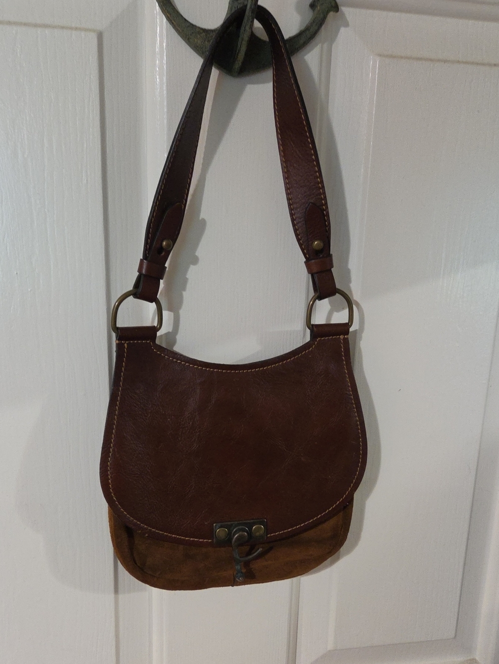 Sundance Italian Leather Two-Tone Brown Shoulder Bag